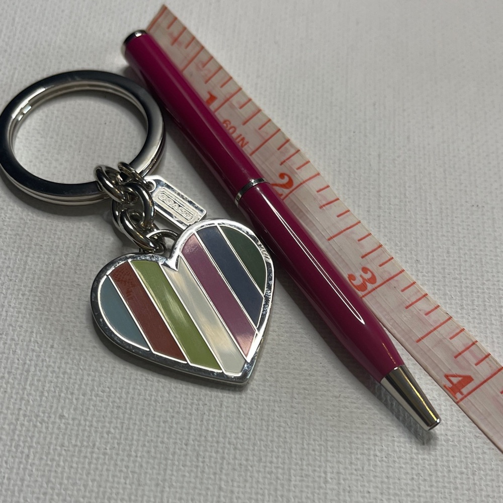 Coach Multicolor Striped Heart Key Ring - Silver Hardware - Picture 3 of 6